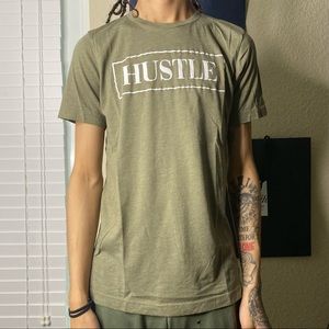 olive green hustle tee with back design
